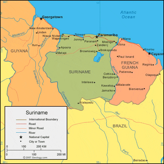 Suriname political map