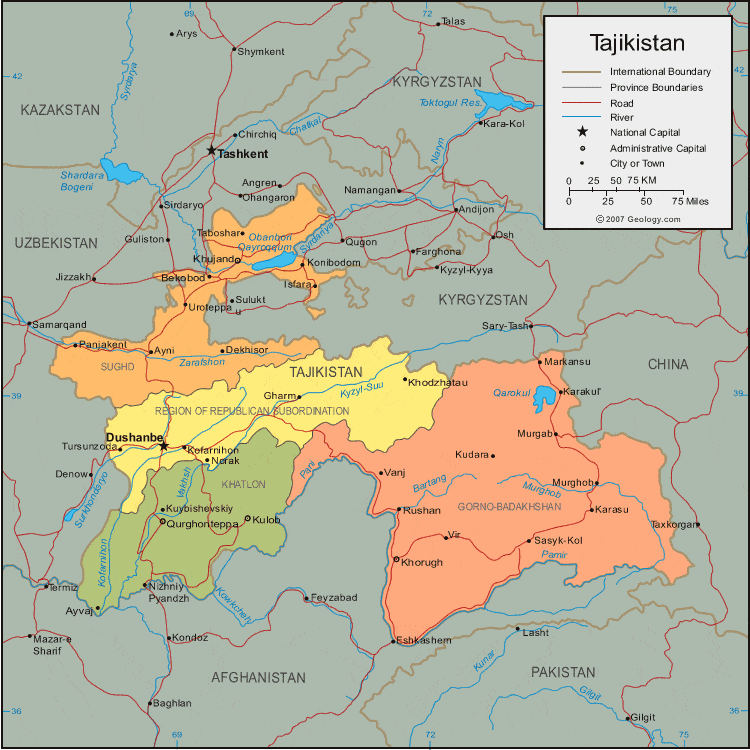 Tajikistan Map and Satellite Image