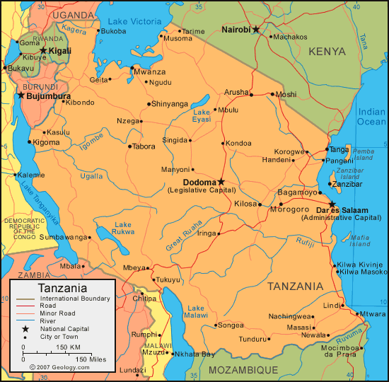 Political Map Of Tanzania Cities And Towns Map