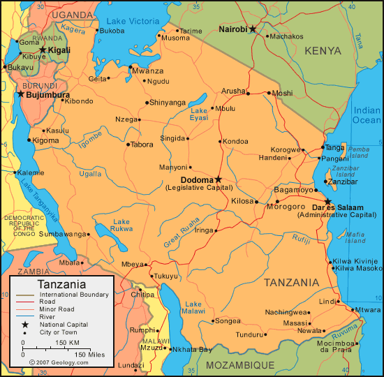 Tanzania political map