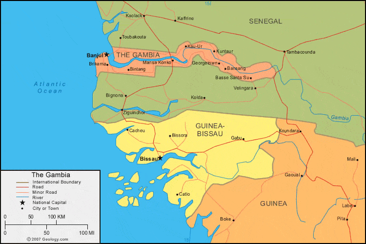 The Gambia Map and Satellite Image