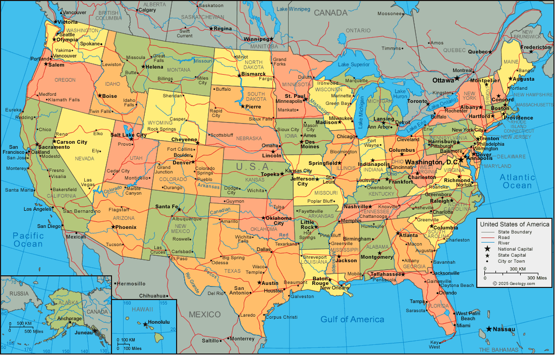 map of canada and us border. United States political map