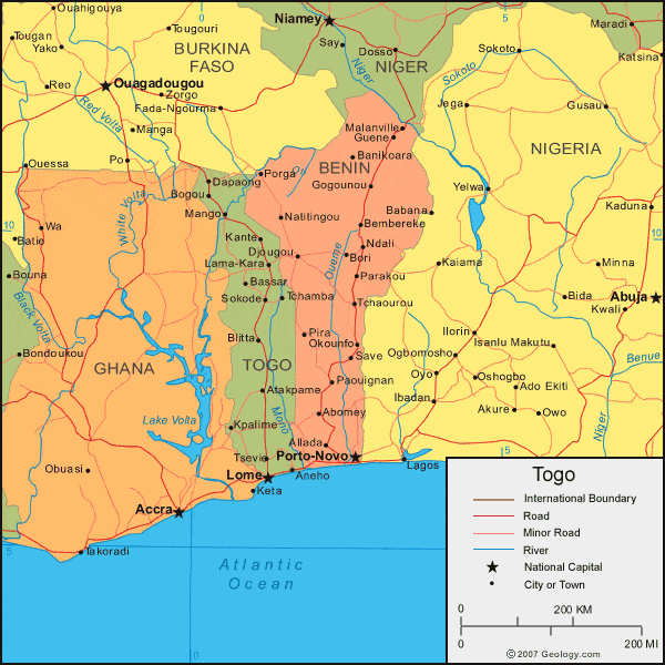 map of togo west africa. Togo political map
