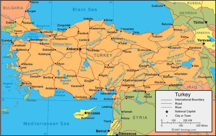 Turkey Map - Turkey Satellite Image - Physical - Political