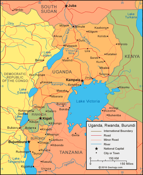 physical map of uganda. Uganda political map