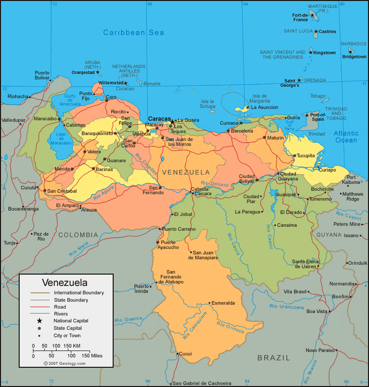 Map Of Venezuela. Venezuela political map