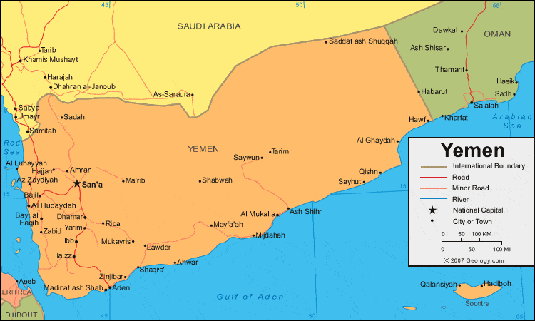 Political Map Of Yemen. Yemen political map