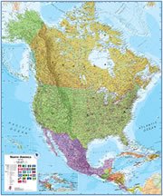 Messico su una grande mappa a parete del Nord America