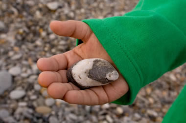 child with an unusual rock