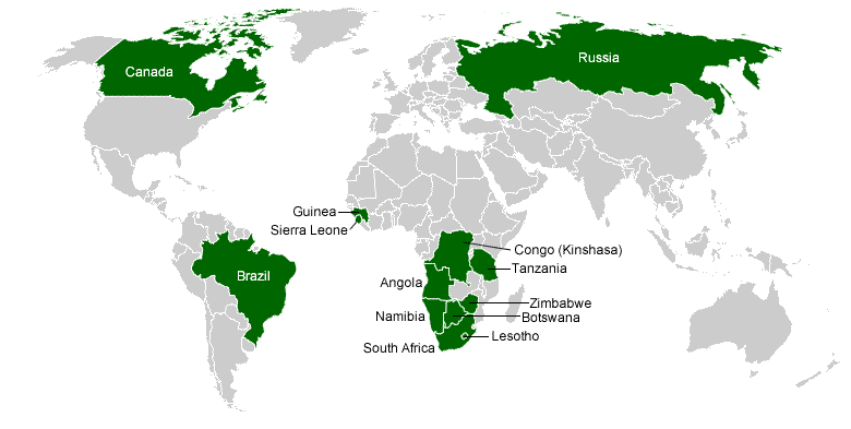 Top producing countries of gem-quality diamonds