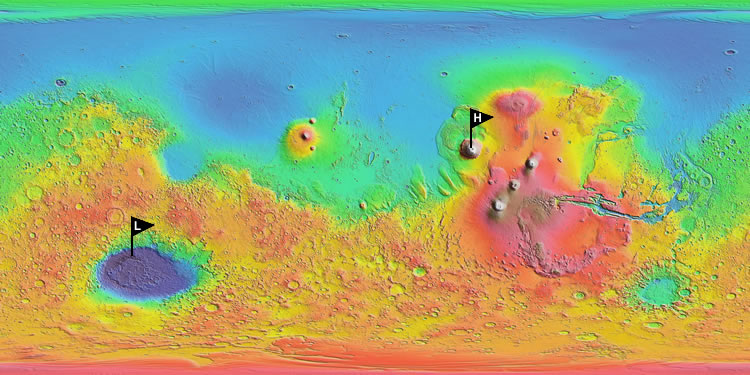 Topographic map of Mars