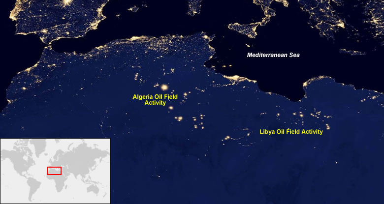 Onshore oil in Libya and Algeria from space