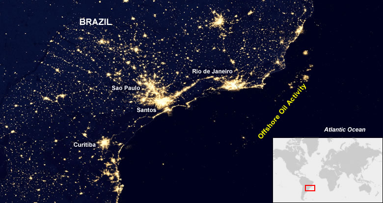 Brazil offshore oil fields from space