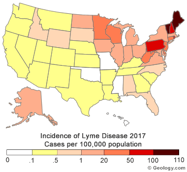 Lyme disease incidence map