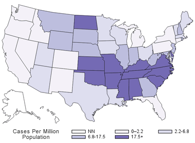 Rocky Mountain Spotted Fever map