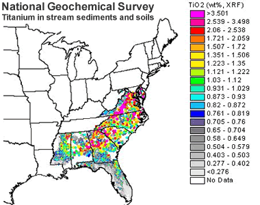 titanium in soils and stream sediments