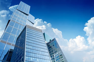 Silver in windows of skyscrapers