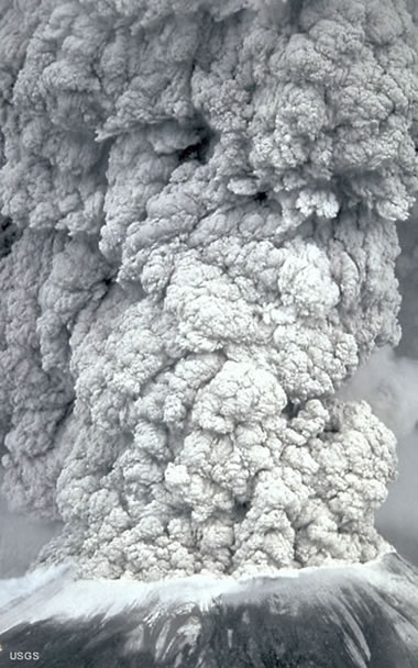 volcanic ash and dust are pushed into atmosphere