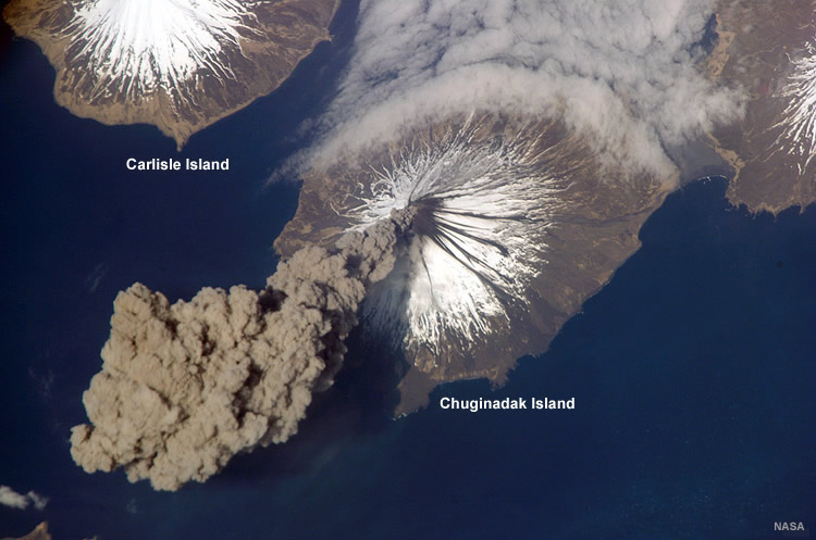 volcanic ash and dust are pushed into atmosphere