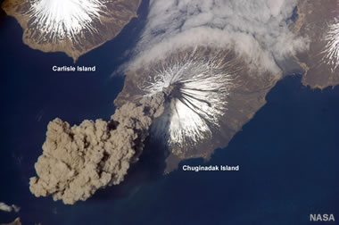 volcanic ash and dust are pushed into atmosphere