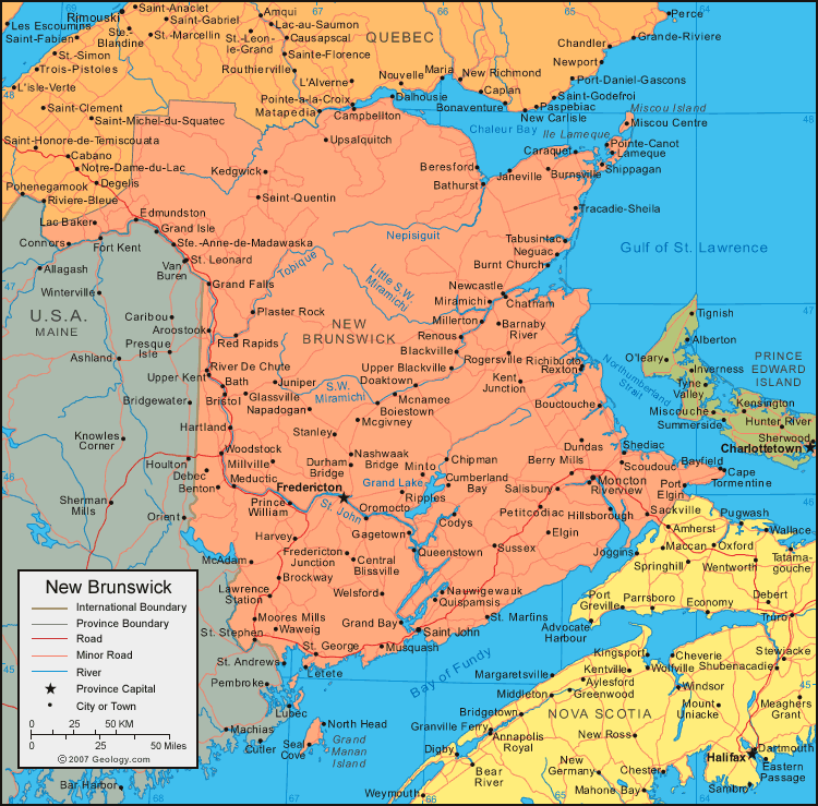 Map Of New Brunswick New Brunswick Map & Satellite Image | Roads, Lakes, Rivers, Cities