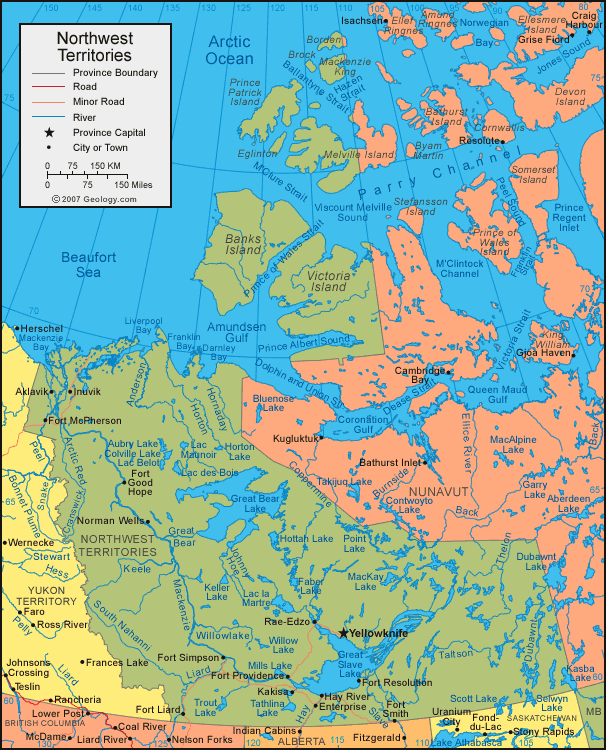 Northwest Territories Map & Satellite Image | Roads, Lakes, Rivers, Cities