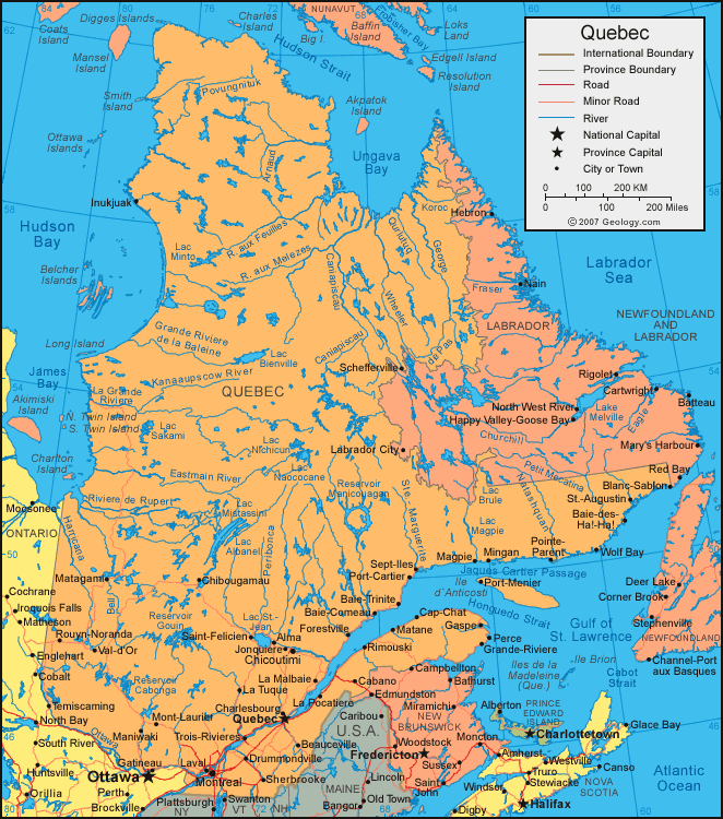 Quebec Map & Satellite Image | Roads, Lakes, Rivers, Cities