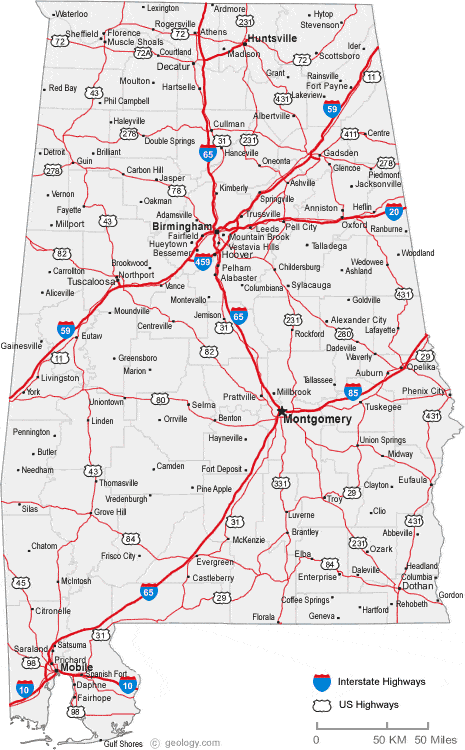 Alabama Map With Cities And Towns - Dianna Mehetabel