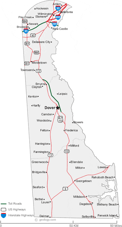 Route 1 Delaware Map Map Of Delaware Cities - Delaware Road Map