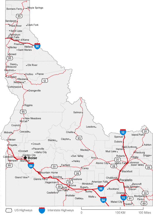 map of Idaho cities