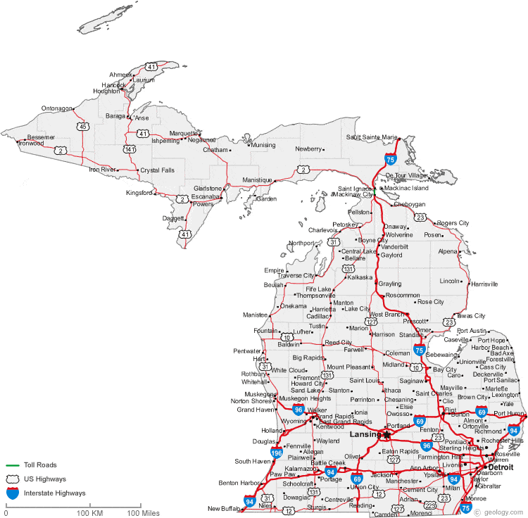 Map Of Ohio And Michigan With Cities Map of Michigan Cities   Michigan Road Map