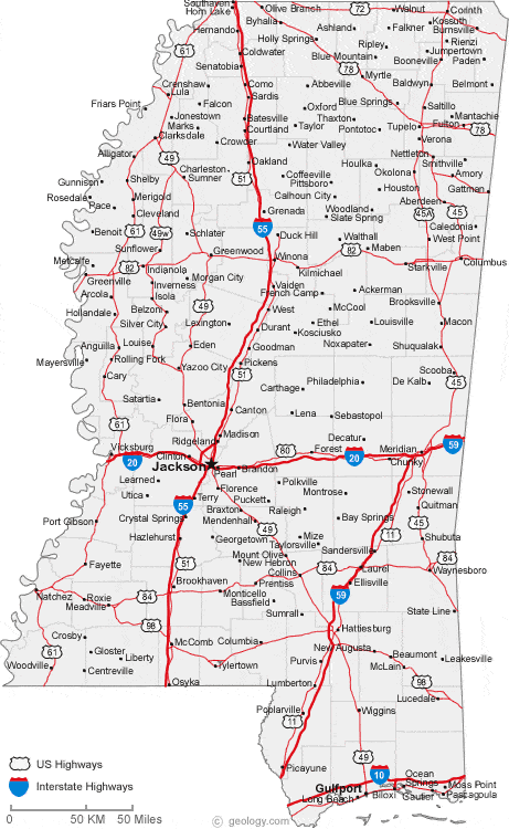 Map of Mississippi Cities - Mississippi Road Map