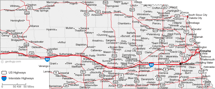 Map of Nebraska Cities - Nebraska Road Map