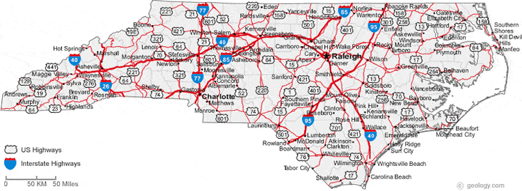 map of North Carolina cities