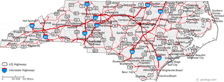 North Carolina Road Maps Sammy Coraline   Map Of North Carolina Cities 