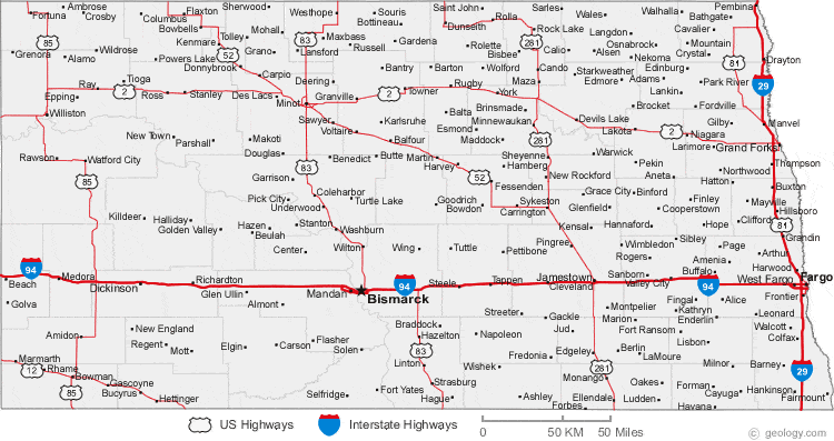 map of North Dakota cities