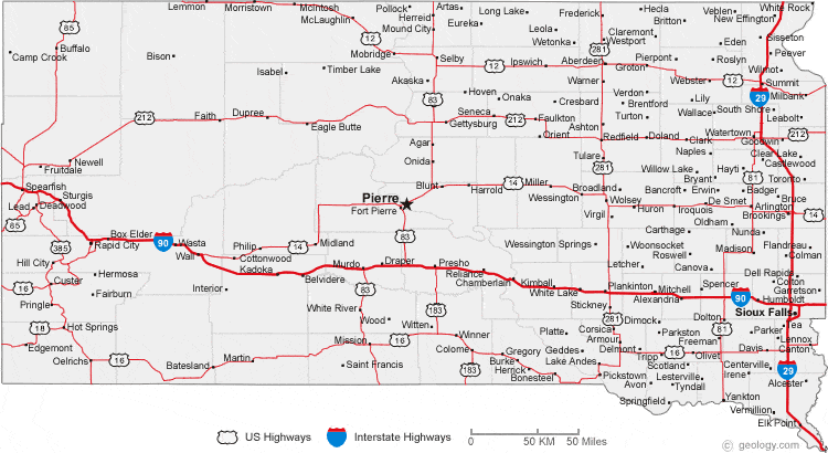 map of South Dakota cities