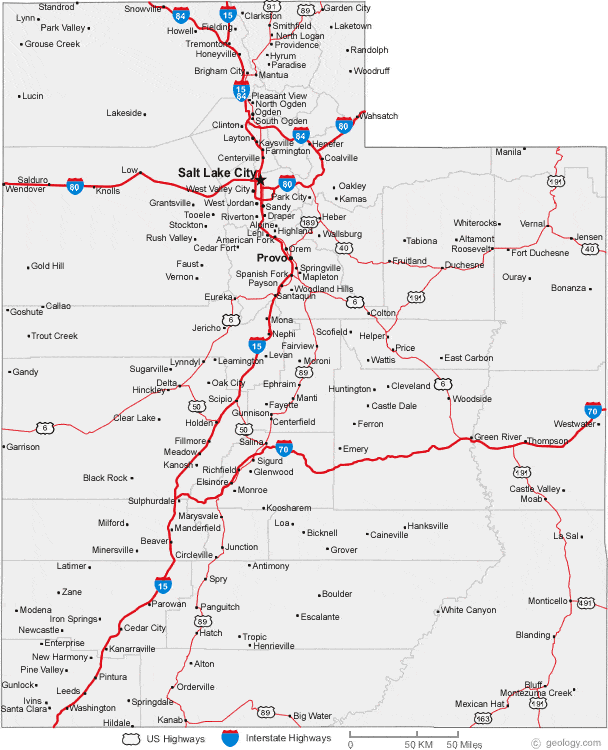 Utah State Map With Cities Map of Utah Cities   Utah Road Map