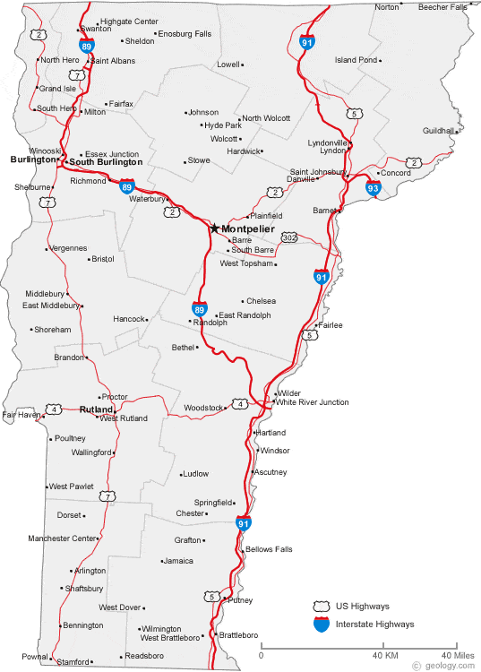 Road Map Of Vermont Map of Vermont Cities   Vermont Road Map