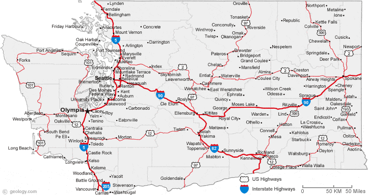 map of Washington cities