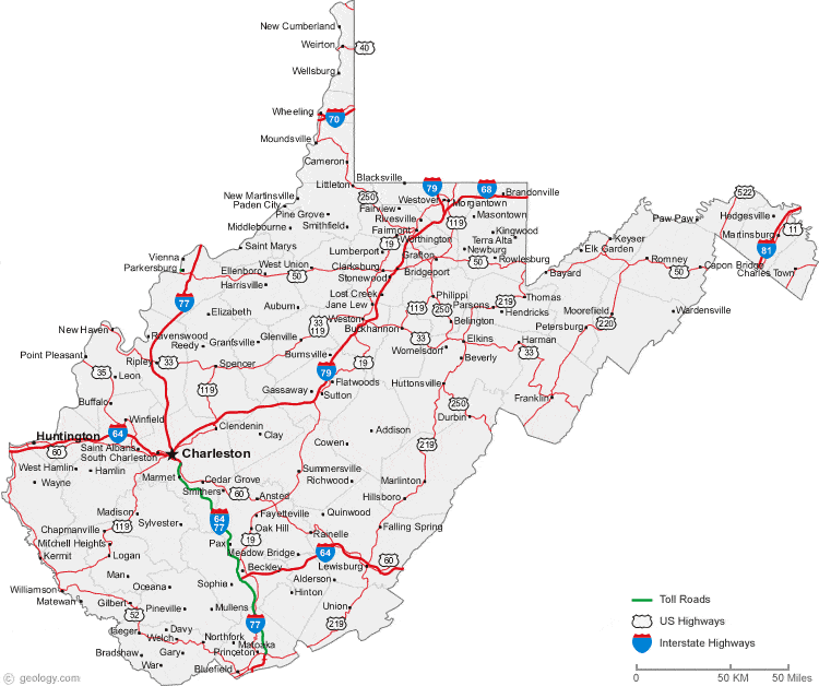 West Virginia State Map With Cities And Towns - Dolley Hollyanne