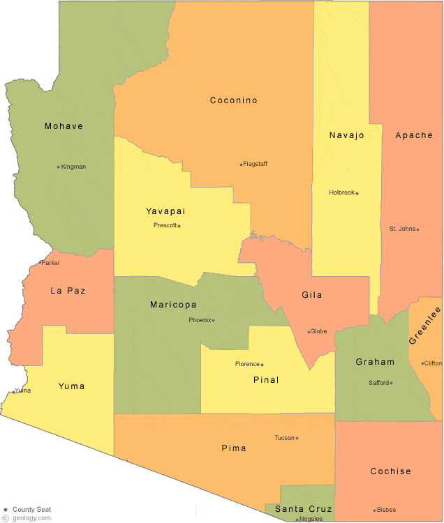 Arizona State County Map Arizona County Map