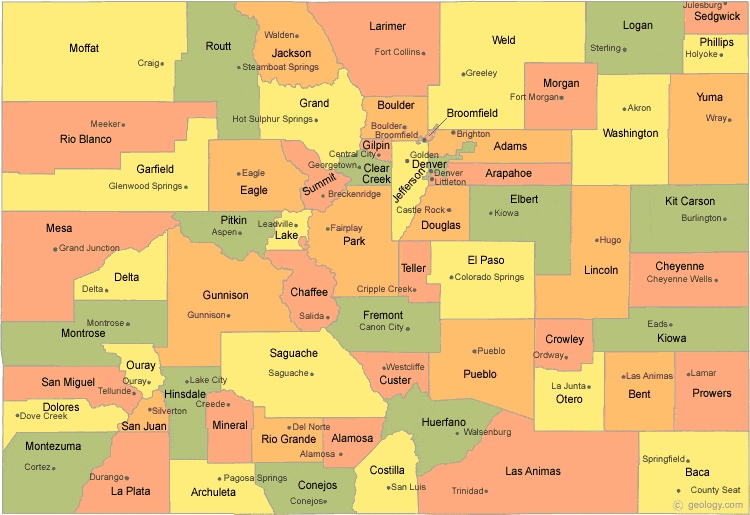 Colorado Map With Cities And Counties Colorado County Map