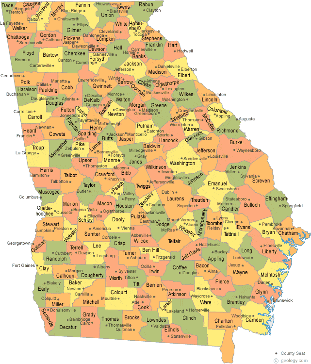 Georgia Road Map With Cities And Towns