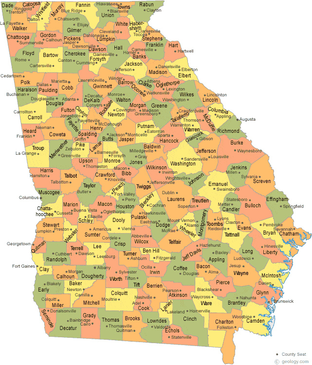 Georgia Map With Counties And Cities - Amanda Marigold