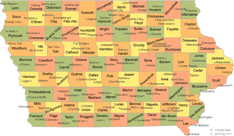 map of Iowa Counties