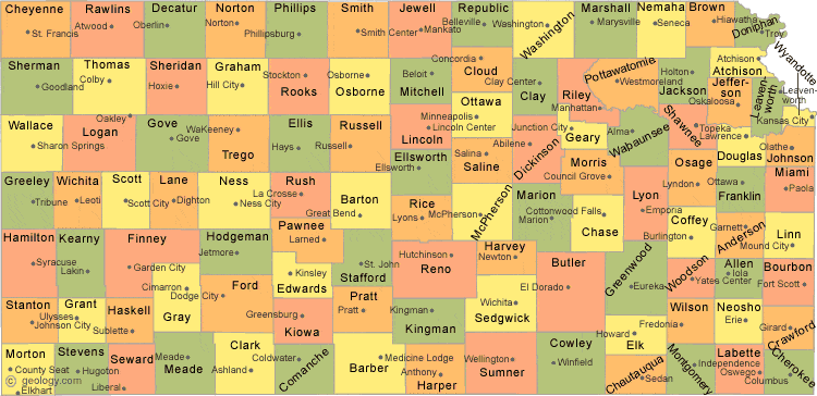 Kansas Map With Counties And Cities Kansas County Map