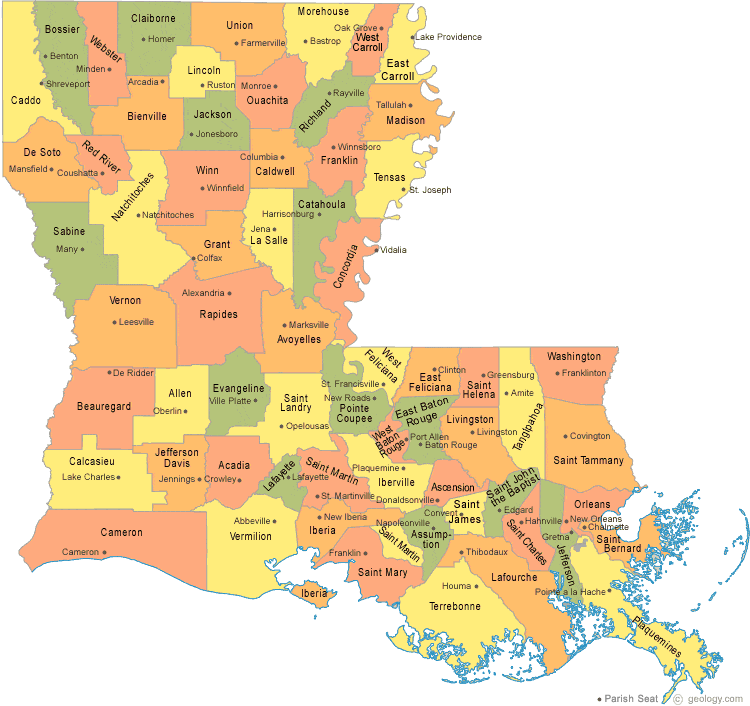 map of Louisiana Parishes