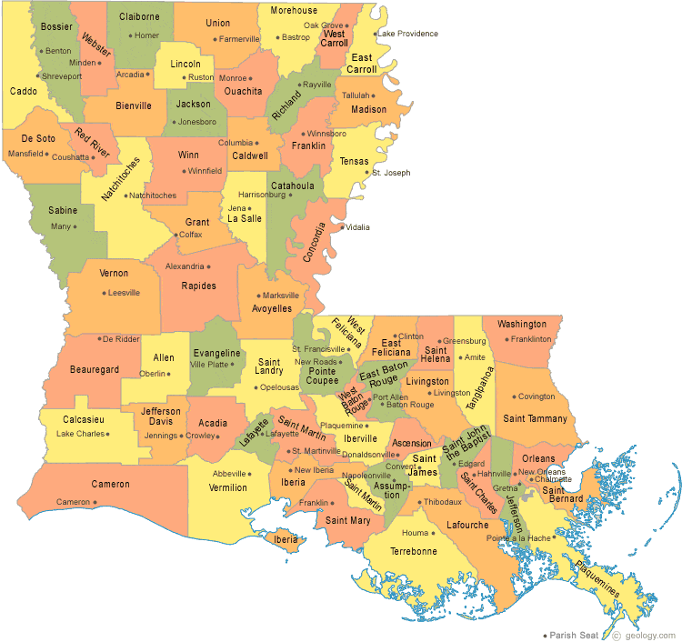 Louisiana Map With Cities   Louisiana County Map 