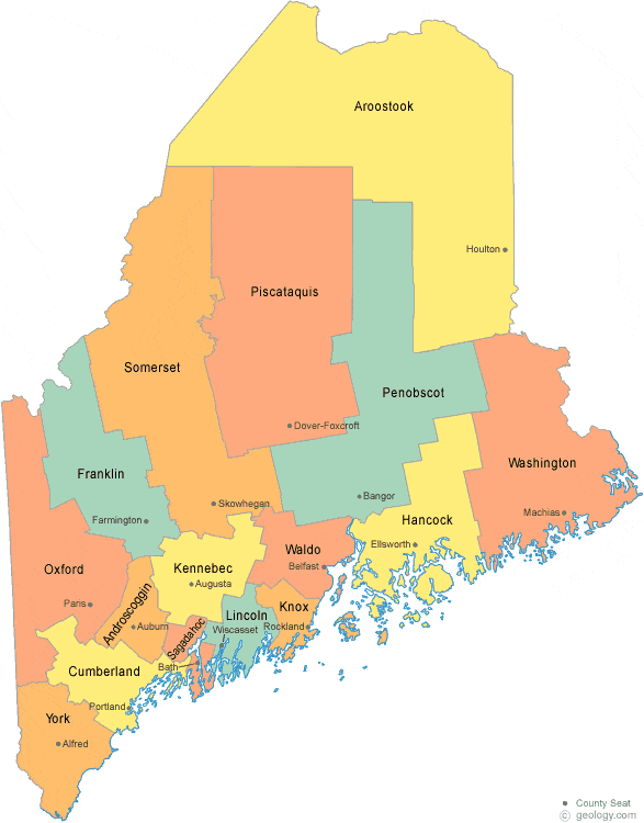 map of southern maine Maine County Map